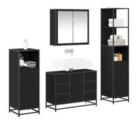 Ensemble de meubles de salle de bain 4 pièces chêne noir | Bois multicouche, design minimaliste, coffre avec portes, pour décoration de salle de bain moderne