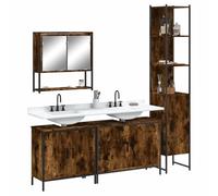 Ensemble de meubles de salle de bain 4 pièces en bois de chêne fumé avec | Matériau en bois solide, résistant à l'humidité, montage mural, surface miroir en verre transparent, beaucoup d'espace de
