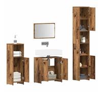 Ensemble de meubles de salle de bain 4 pièces en bois vieilli | Évier 60 cm, miroir, armoire haute, multicouche résistant