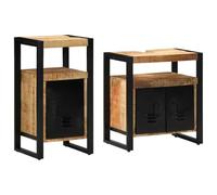 Ensemble de meubles de salle de bain 40 x 35 x 75 cm en bois de manguier | Bois de manguier massif brut et cadre en métal, 3 portes avec poignées en barre, 2 pièces dans la livraison