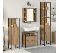 Ensemble de meubles de salle de bain 4pcs Chêne 33x33x185,5 cm | Bois d'ingénierie, miroir, lavabo, placards, étagères, pieds serrés, portes plates, entretien facile