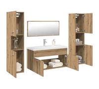 Ensemble de meubles de salle de bain 5 pièces Bois d'ingénierie Couleur | Bois d'ingénierie, couleur chêne, plateau de lavabo, mitigeur, vidage pop-up, fonction trop-plein, montage mural