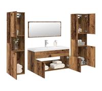 Ensemble de meubles de salle de bain 5 pièces bois usiné couleur bois | Bois d'ingénierie, vieux bois, plateau de lavabo, montage mural, fonction de trop-plein, mitigeur, vidage pop-up