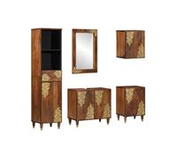 Ensemble de meubles de salle de bain 5 pièces en bois de manguier massif, Armoire de lavabo de bain 62x33x58 cm en bois de mang