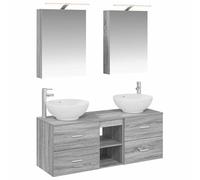 Ensemble de meubles de salle de bain 5 pièces gris Sonoma ingénierie en bois et verre miroir