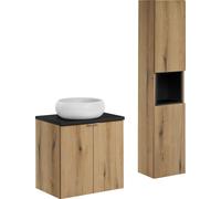 Ensemble De Meubles De Salle De Bain 60 Cm, Plateau Noir + Lavabo Et Colonne