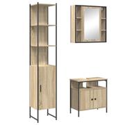 Ensemble de meubles de salle de bain 60 x 16 x 60 cm 3 pièces en chêne | Bois de chêne Sonoma - Montage mural - 4 portes avec poignées noires - Charge maximale de 180 kg - Pour petits et grands