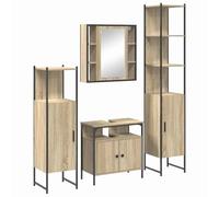 Ensemble de meubles de salle de bain - 60 x 16 x 60 cm - 4 pièces - Chêne | Bois avec pieds en métal, cinq portes avec poignées à boutons noirs, montage mural, charge maximale de 240 kg