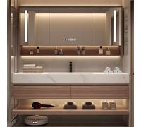 Ensemble De Meubles De Salle De Bain, Armoire À Miroir avec Lumière LED, Armoire De Rangement Meuble avec LavaboWood,150cm/59in