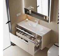 Ensemble De Meubles De Salle De Bain avec Armoire Miroir + Meuble sous Lavabo Suspendu avec Bassin en CéramiqueBeige,80cm/32in