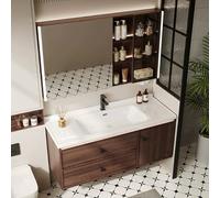 Ensemble de meubles de salle de bain avec armoire murale et évier en céramique, armoire miroir, couleur marron, 120 cm, design moderne et élégant pour rénovation de maison
