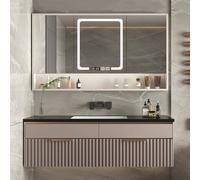 Ensemble de meubles de salle de bain avec coiffeuse murale de 80 cm, lavabo et armoire à miroir, meuble de salle de bain flottant marron, design élégant et peu encombrant pour les maisons modernes