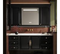 Ensemble de meubles de salle de bain avec évier en céramique, armoire murale, armoire miroir, finition noire, 140 cm, solution de rangement pour salles de bains modernes