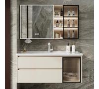 Ensemble De Meubles De Salle De Bain avec Lavabo, Meuble De Salle De Bain avec Armoire De Rangement, Armoire À MiroirBeige,80cm/32in