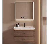 Ensemble de meubles de salle de bain avec lavabo mural et miroir LED marron clair 70 cm - Design moderne et élégant pour décoration d'intérieur de luxe
