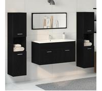 Ensemble de meubles de salle de bain - Chêne noir - 4 pièces - Bois d'ingénierie - Style contemporain