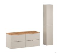 Ensemble de Meubles de Salle de Bain DALIA CACHEMIRE double meuble sous vasque avec plan chêne 120 cm et 2 x colonne 30x80 cm