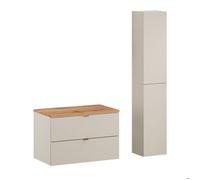 Ensemble de Meubles de Salle de Bain DALIA CACHEMIRE meuble sous vasque avec plan chêne 80 cm et 2 x colonne 30x80 cm