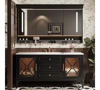 Ensemble de meubles de salle de bain de 150 cm avec miroir LED - Meuble moderne noir - Solution de rangement élégante pour la maison - Design élégant - Essentiels peu encombrants