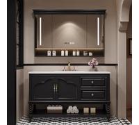Ensemble de meubles de salle de bain de 90 cm avec lavabo, double meuble de lavabo avec miroir, tiroirs de rangement noirs élégants, unité de lavabo moderne pour décoration d'intérieur