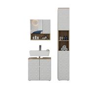 Ensemble de meubles de salle de bain Edge, 3 pièces, avec armoire haute, Blanc, Chêne, Vicco