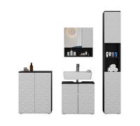 Ensemble de meubles de salle de bain Edge, 4 parties, Noir, Blanc, Vicco