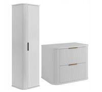 Ensemble de Meubles de Salle de Bain ELEGANCE - Meuble pour Vasque à Poser 60cm et Armoire Murale - Blanc