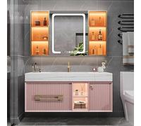 Ensemble de meubles de salle de bain élégants et modernes - Lavabo de 150 cm - Capteur tactile LED - Miroir mural - Rangement pour espaces élégants - Parfait pour la rénovation de la maison