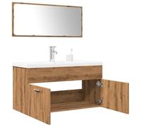 Ensemble de meubles de salle de bain en chêne Artisan 90 x 38,5 x 46 cm avec lavabo en céramique et miroir | Matériau en bois résistant à l'humidité, lavabo en céramique avec trop-plein, miroir 90 x 37 cm, prêt à monter au mur