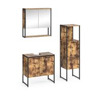 Ensemble de meubles de salle de bain Fyrk, 3 parties, Bois antique, Noir, Vicco