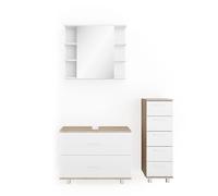 Ensemble de meubles de salle de bain Ilias, 3 parties, Blanc/Sonoma, Sonoma, Vicco
