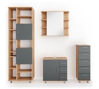 Ensemble de meubles de salle de bain Ilias, 4 parties, Chêne, Anthracite, Vicco