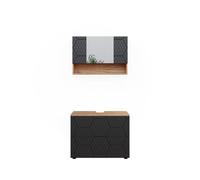 Ensemble de meubles de salle de bain Irma, 2 pièces, meuble bas 80 cm, Anthracite rayé, Chêne de force doré, Vicco