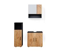 Ensemble de meubles de salle de bain Irma, 3 parties, Chêne doré/anthracite, Anthracite, Vicco