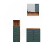 Ensemble de meubles de salle de bain Irma, 3 pièces, Vert/force de l'or Chêne, Chêne de force doré, Vicco