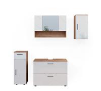 Ensemble de meubles de salle de bain Irma, 4 parties, Blanc brillant/Chêne doré, Chêne de force doré, Vicco