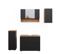 Ensemble de meubles de salle de bain Irma, 4 pièces, Anthracite à pois, Chêne de force doré, Vicco