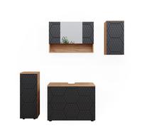 Ensemble de meubles de salle de bain Irma, 4 pièces, Anthracite rayé, Chêne de force doré, Vicco