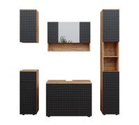 Ensemble de meubles de salle de bain Irma, 5 pièces, Anthracite à pois, Chêne de force doré, Vicco