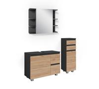 Vicco Ensemble de Meubles de Salle de Bain J-Shape, Anthracite/Chêne de Force doré, 3 Parties