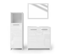 Vicco Ensemble de meubles de salle de bain Kiko, 3 parties, Blanc Haute brillance