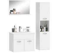 kleankin Ensemble de Meubles de Salle de Bain 4 pièces, Montage Mural, avec Miroir, Meuble sous Vasque, lavabo en céramique et Armoire Colonne Haute, étagères réglables, Style Moderne, Blanc