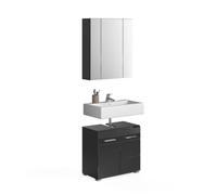 Ensemble de Meubles de Salle de Bain : Meuble sous Vasque + Armoire de Rangement avec Miroir - Noir laqué - KLEANKIN