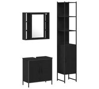 Ensemble de Meubles de Salle de Bain Moderne 33 x 33 x 185,5 cm Rangement Efficace Style Contemporain en Bois d'ingénierie Noir 02_0055926