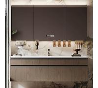 Ensemble de meubles de salle de bain moderne avec miroir LED, 130 cm, vanité marron avec évier, solutions de rangement élégantes pour la décoration de la maison