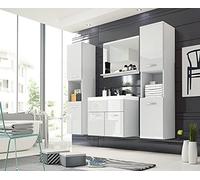 Ensemble de meubles de salle de bain Montréal XL, ensemble de meubles de salle de bain, lavabo inclus, armoire basse, armoire haute, meuble de lavabo, miroir (blanc brillant)