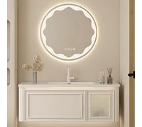 Ensemble de meubles de salle de bain muraux de 111,8 cm - Vanité moderne en bois avec trou pour mouchoirs, miroir antibuée intelligent, affichage de l'heure, coins arrondis et portes en verre (style C