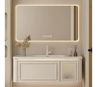 Ensemble de meubles de salle de bain muraux de 121,9 cm - Vanité élégante en bois avec trou pour mouchoirs | Armoire miroir désembuée intelligente, affichage de l'heure, coins arrondis et portes en