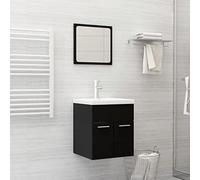 Ensemble de Meubles de Salle de Bain Noir en aggloméré avec lavabo en céramique, Miroir, Armoire d'évier 41x38,5x46 cm, Robinet Inclus, Rangement Pratique pour Salle de Bain Moderne