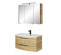 Ensemble de meubles de salle de bain Pelipal Série 7045 SET-167-057 Chêne Halifax pores synchrones, poignées noires, 91 cm